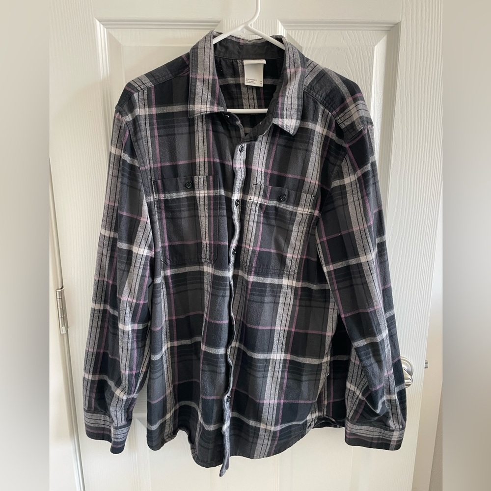 The North Face Arroyo Lightweight Flannel Shirt Black Purple Plaid Men's Large